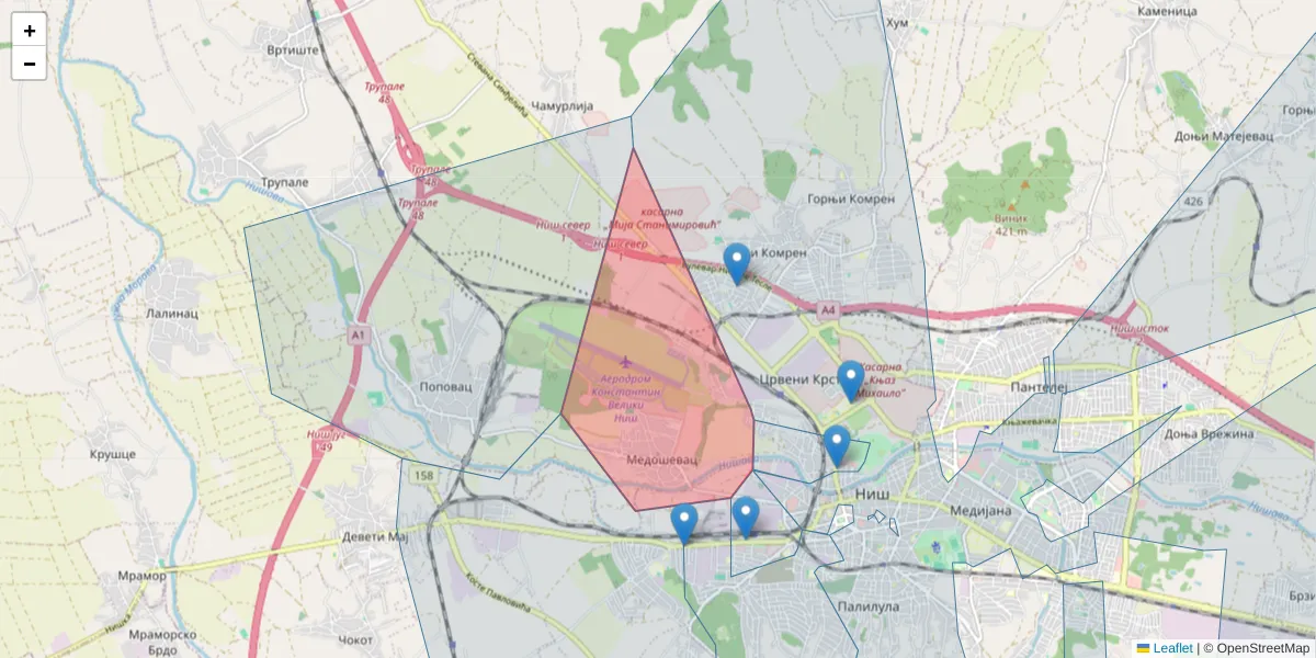 Mapa poštanskog broja  i okolnih poštanskih brojeva u Srbiji