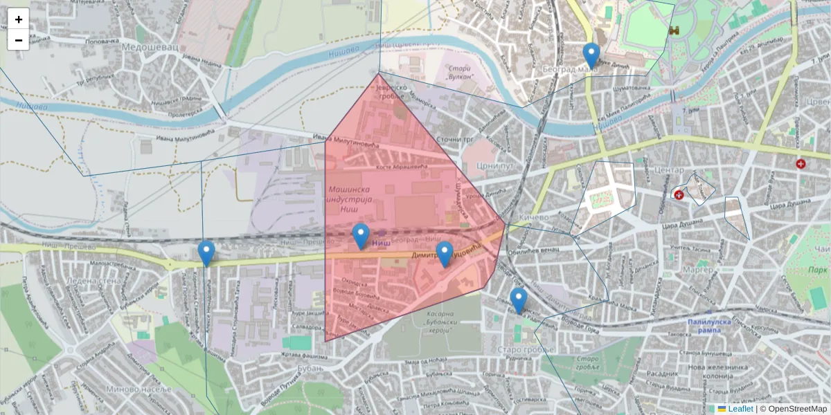 Mapa poštanskog broja  i okolnih poštanskih brojeva u Srbiji