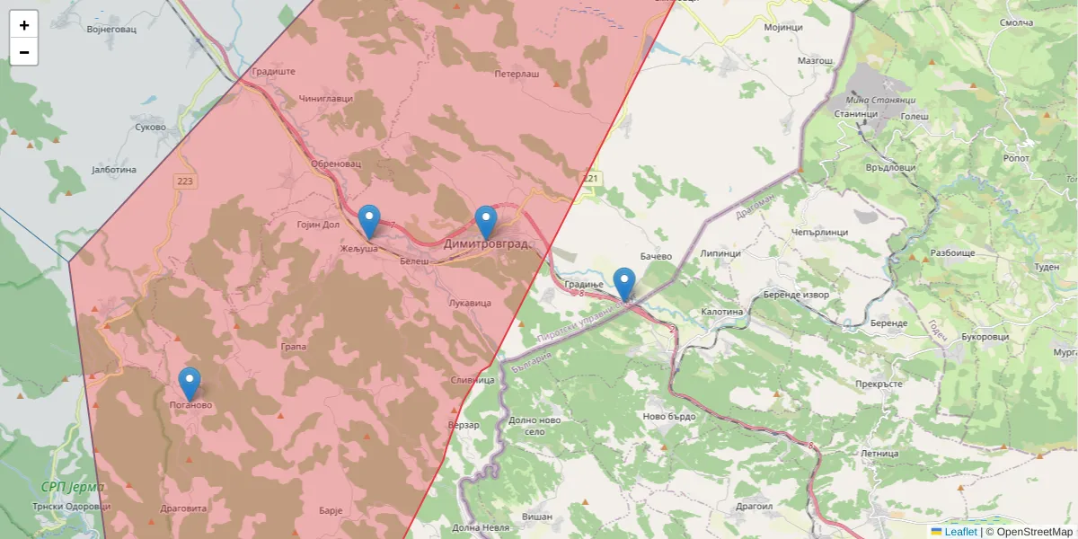 Mapa poštanskog broja  i okolnih poštanskih brojeva u Srbiji