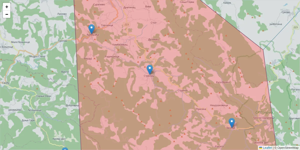 Mapa poštanskog broja  i okolnih poštanskih brojeva u Srbiji