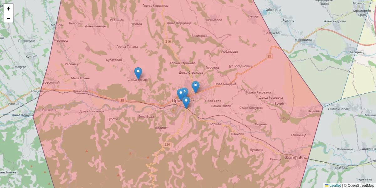 Mapa poštanskog broja  i okolnih poštanskih brojeva u Srbiji