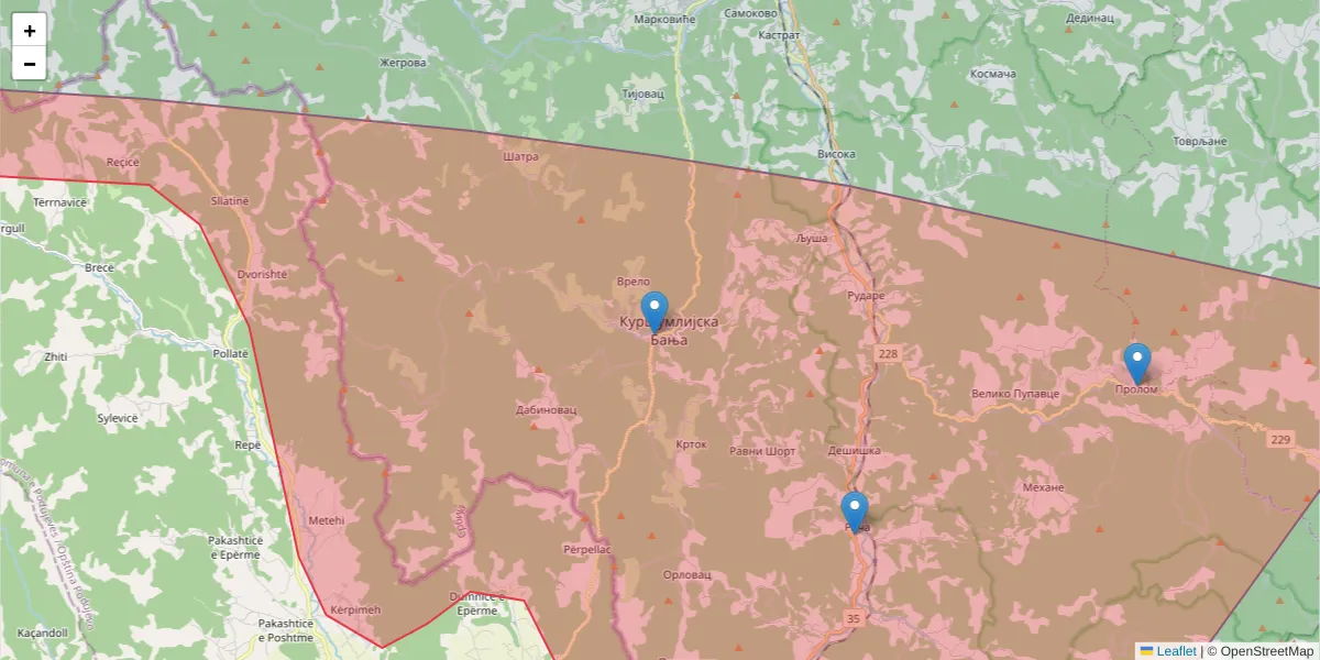 Mapa poštanskog broja  i okolnih poštanskih brojeva u Srbiji