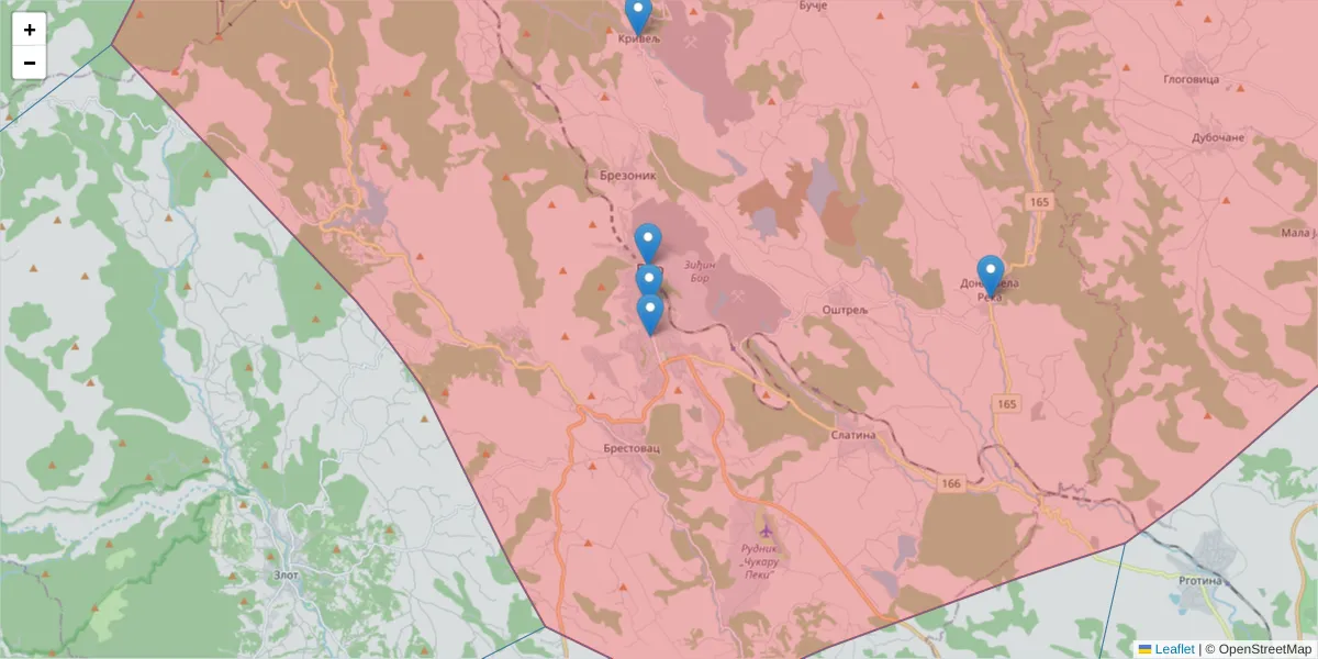 Mapa poštanskog broja  i okolnih poštanskih brojeva u Srbiji