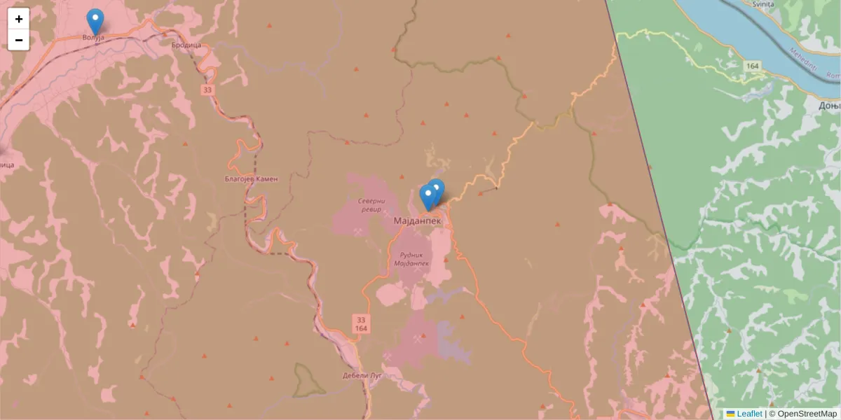 Mapa poštanskog broja  i okolnih poštanskih brojeva u Srbiji