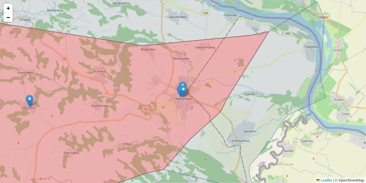 Mapa poštanskog broja  i okolnih poštanskih brojeva u Srbiji