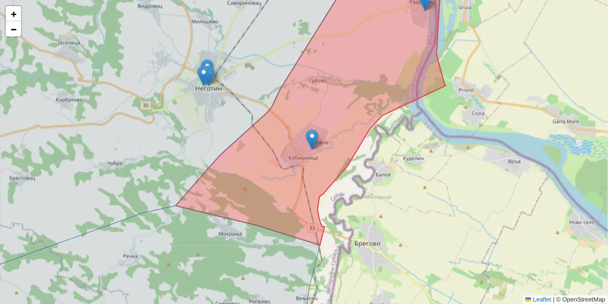 Mapa poštanskog broja  i okolnih poštanskih brojeva u Srbiji