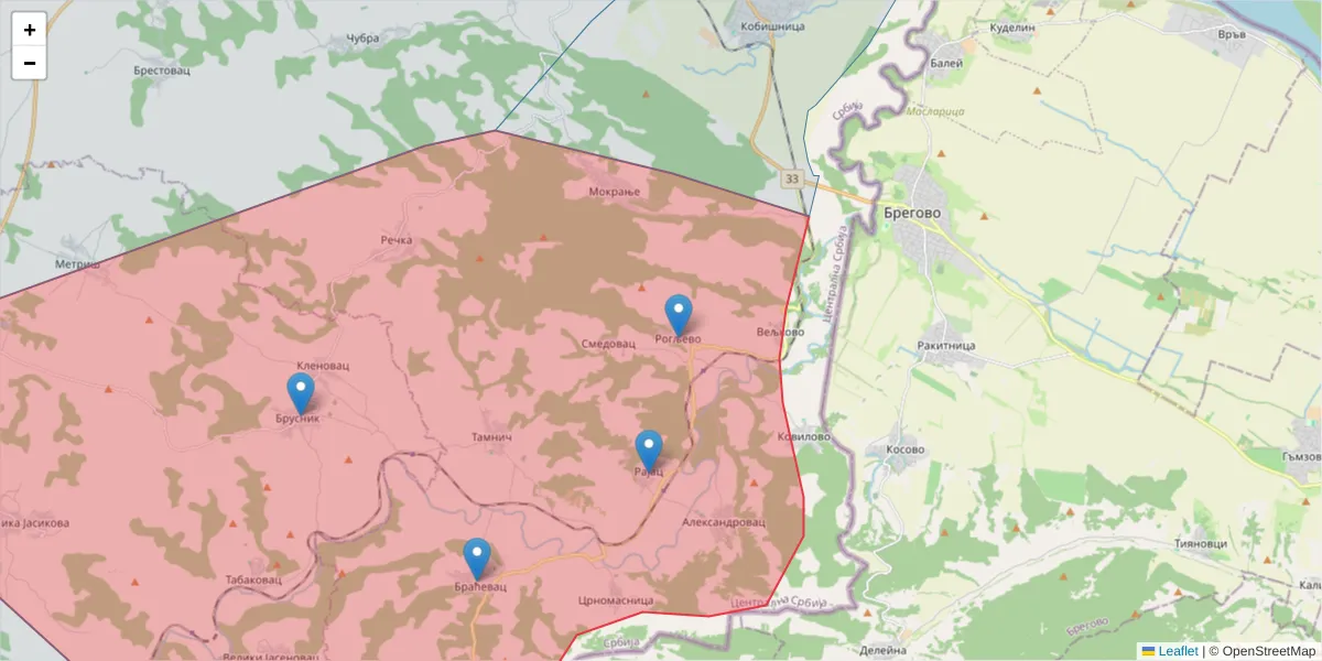Mapa poštanskog broja  i okolnih poštanskih brojeva u Srbiji