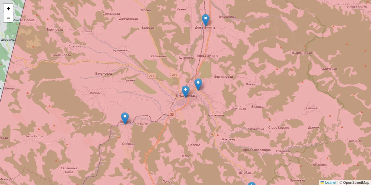 Mapa poštanskog broja  i okolnih poštanskih brojeva u Srbiji