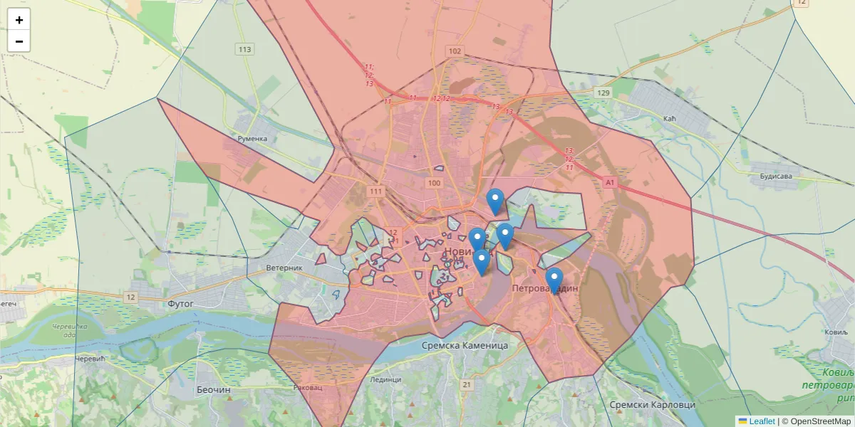 Mapa poštanskog broja  i okolnih poštanskih brojeva u Srbiji