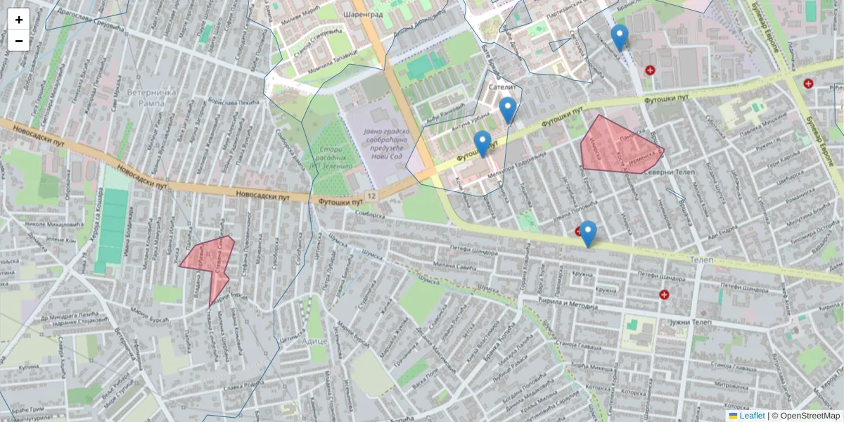 Mapa poštanskog broja  i okolnih poštanskih brojeva u Srbiji