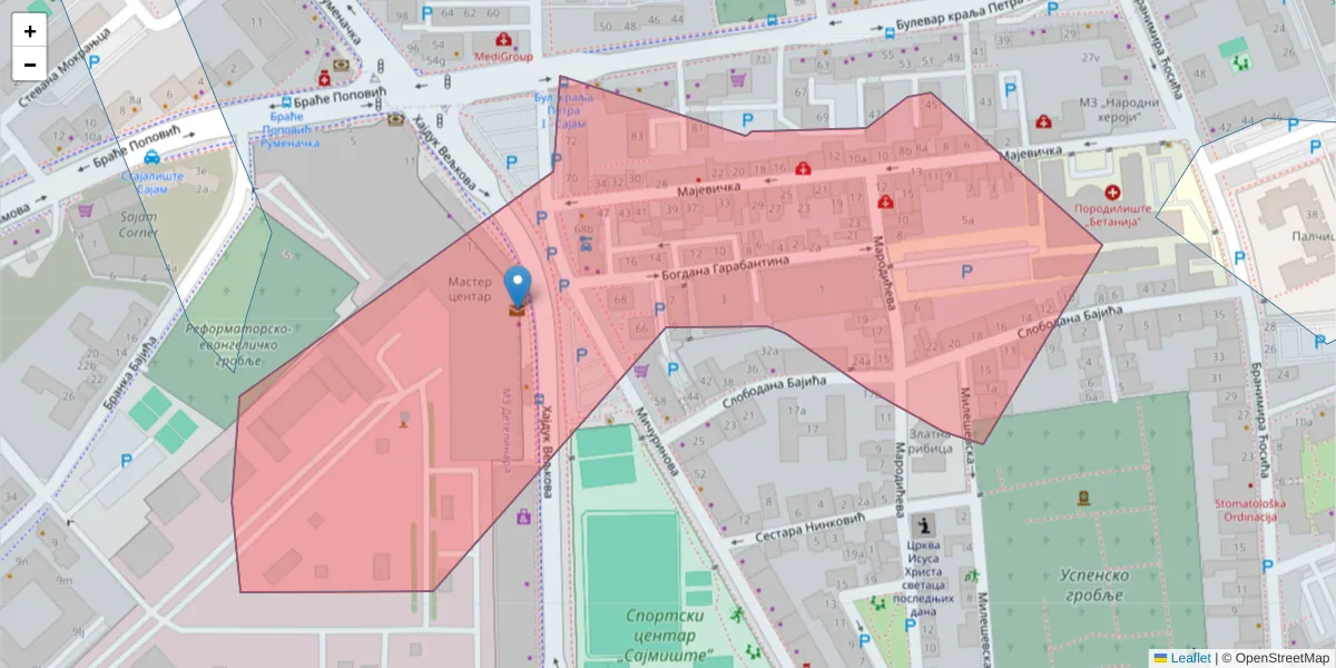 Mapa poštanskog broja  i okolnih poštanskih brojeva u Srbiji