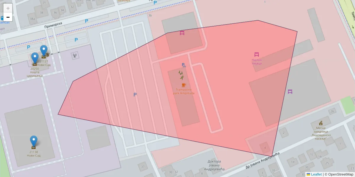 Mapa poštanskog broja  i okolnih poštanskih brojeva u Srbiji