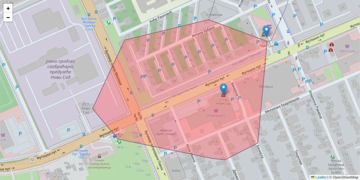 Mapa poštanskog broja  i okolnih poštanskih brojeva u Srbiji