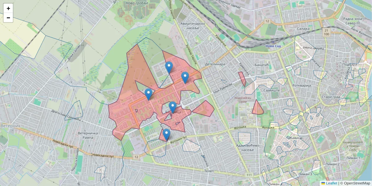 Mapa poštanskog broja  i okolnih poštanskih brojeva u Srbiji