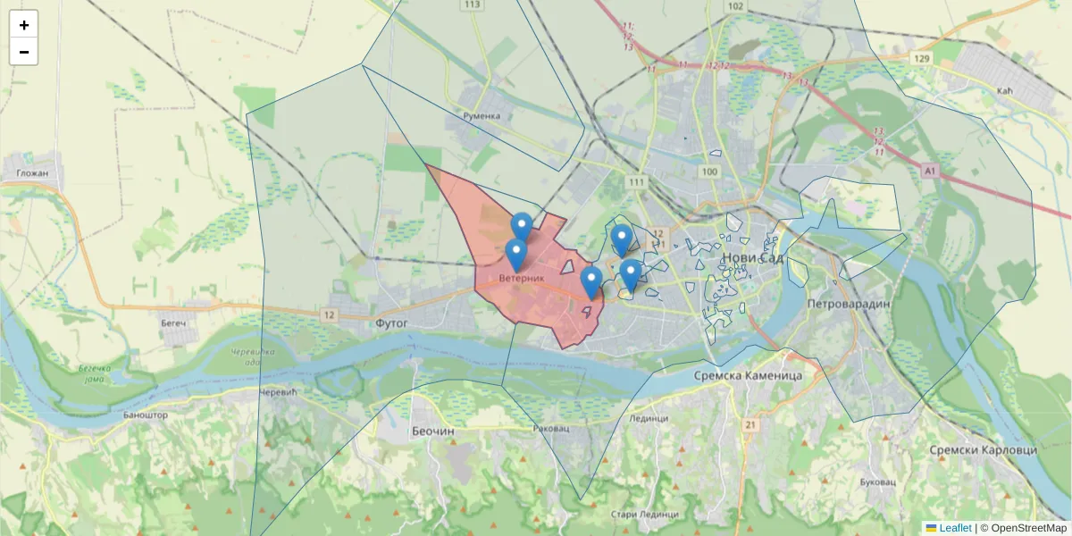 Mapa poštanskog broja  i okolnih poštanskih brojeva u Srbiji