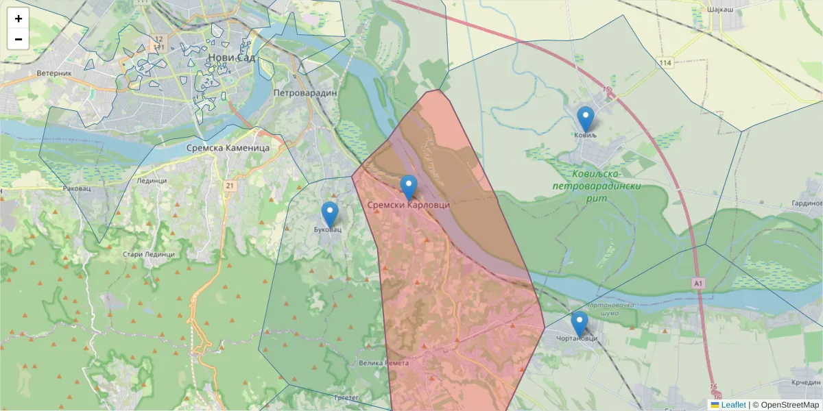 Mapa poštanskog broja  i okolnih poštanskih brojeva u Srbiji
