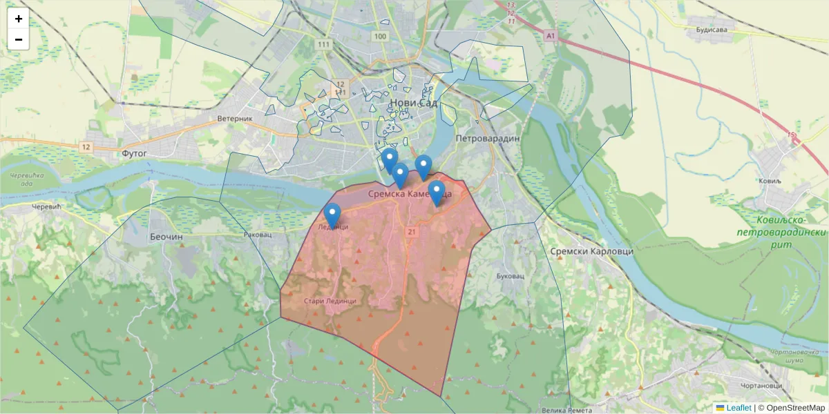 Mapa poštanskog broja  i okolnih poštanskih brojeva u Srbiji