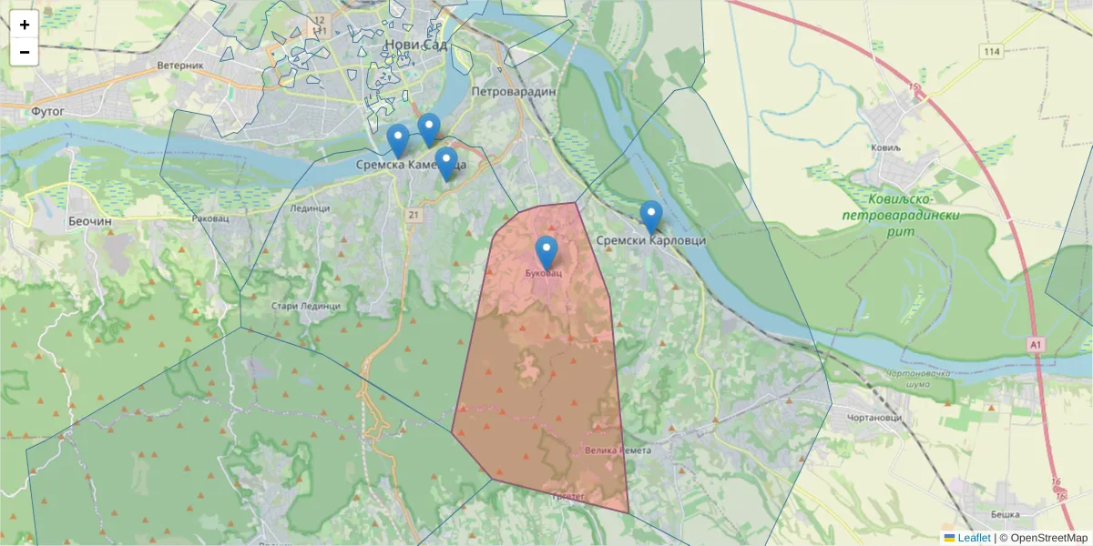 Mapa poštanskog broja  i okolnih poštanskih brojeva u Srbiji