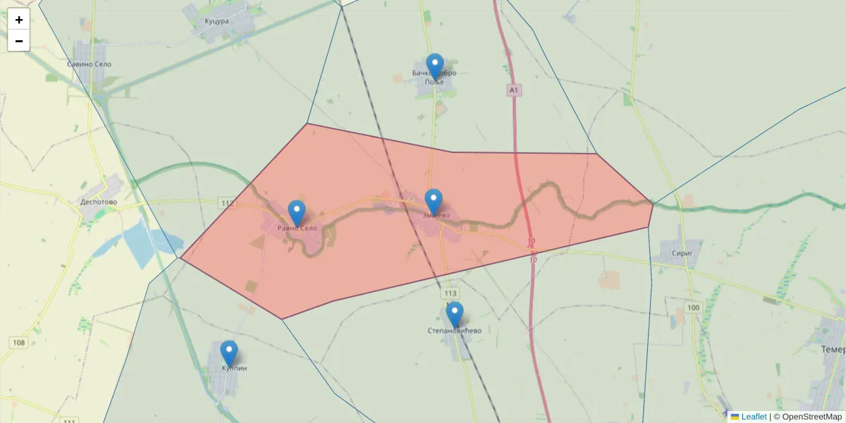 Mapa poštanskog broja  i okolnih poštanskih brojeva u Srbiji