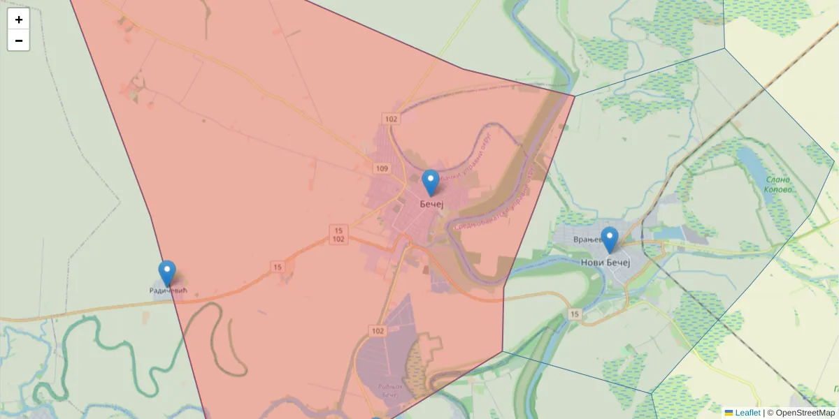 Mapa poštanskog broja  i okolnih poštanskih brojeva u Srbiji