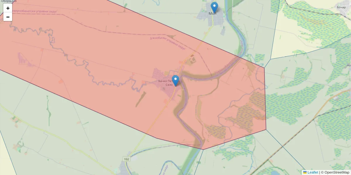 Mapa poštanskog broja  i okolnih poštanskih brojeva u Srbiji