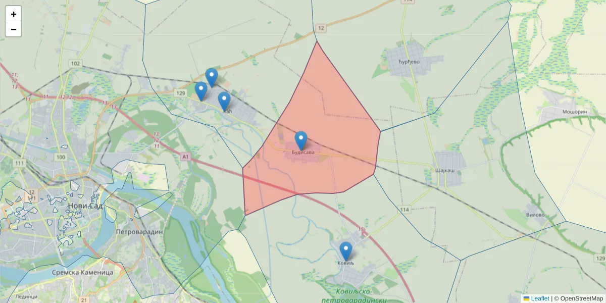 Mapa poštanskog broja  i okolnih poštanskih brojeva u Srbiji