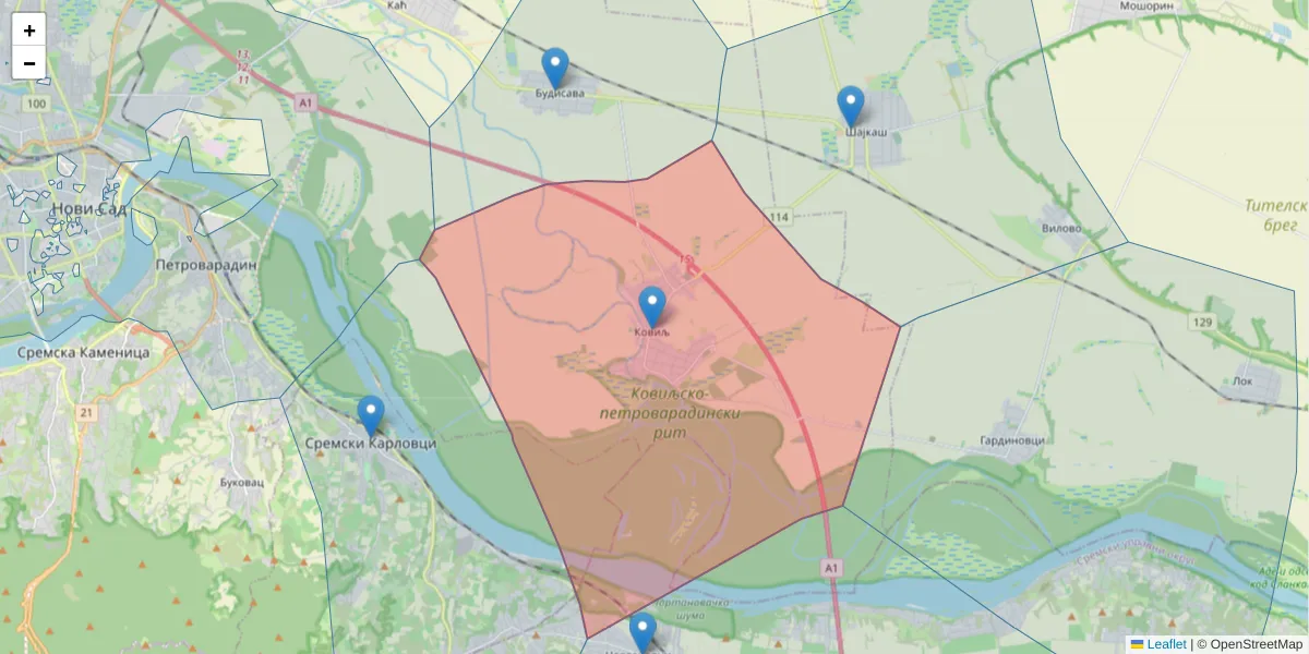 Mapa poštanskog broja  i okolnih poštanskih brojeva u Srbiji