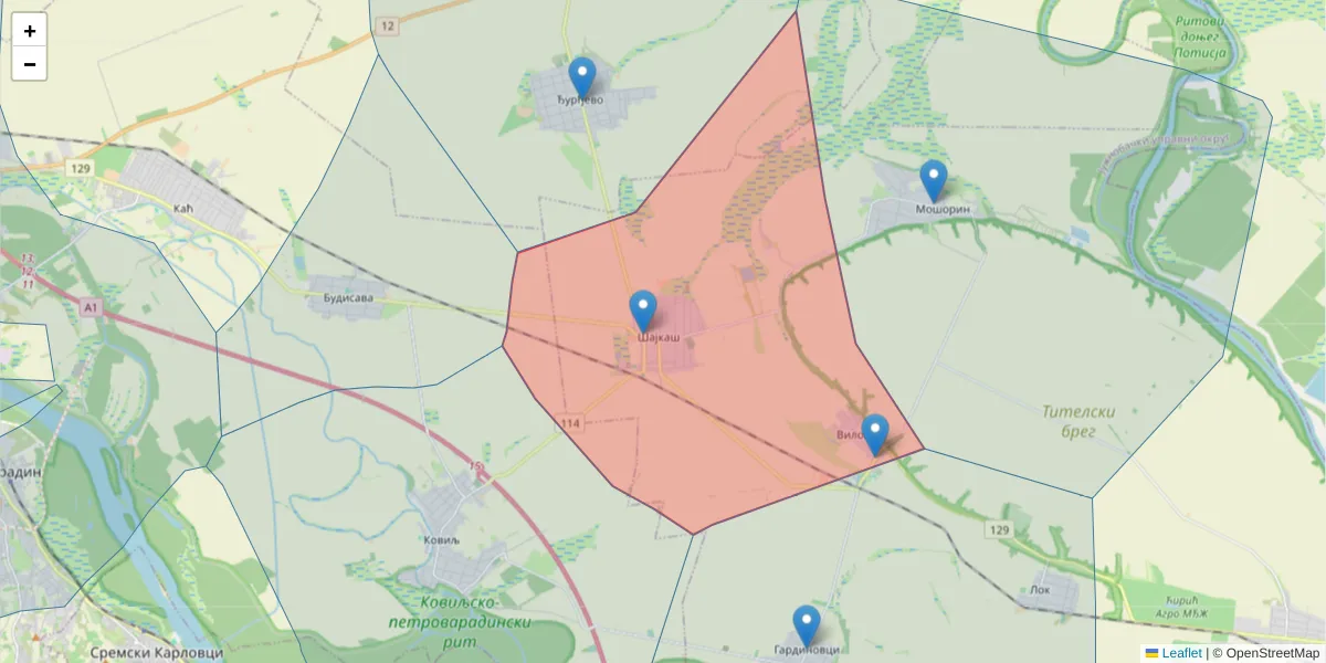 Mapa poštanskog broja  i okolnih poštanskih brojeva u Srbiji