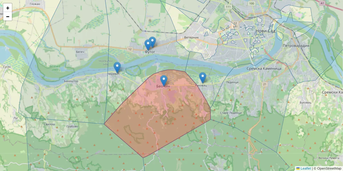 Mapa poštanskog broja  i okolnih poštanskih brojeva u Srbiji