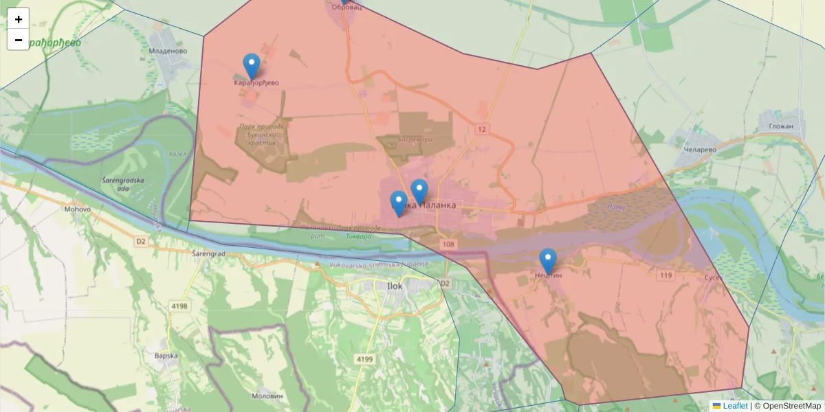 Mapa poštanskog broja  i okolnih poštanskih brojeva u Srbiji