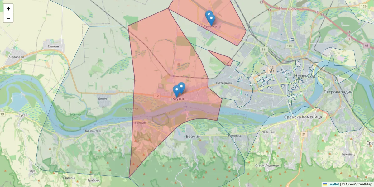 Mapa poštanskog broja  i okolnih poštanskih brojeva u Srbiji