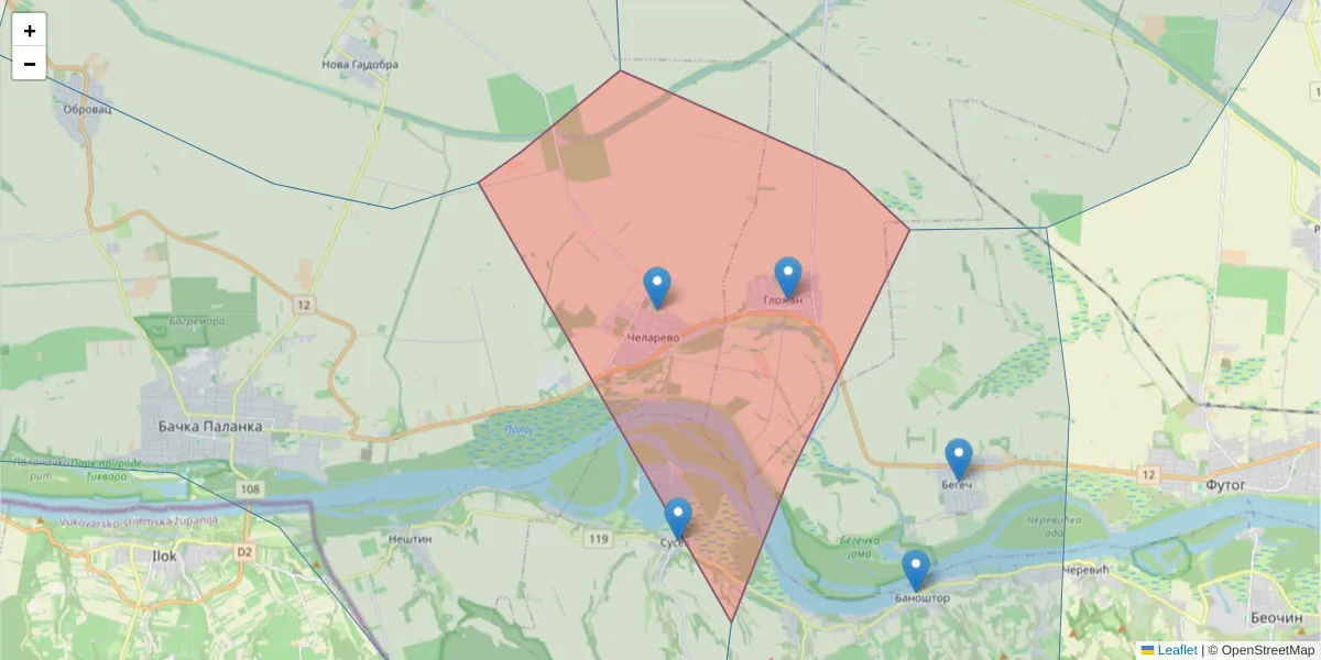 Mapa poštanskog broja  i okolnih poštanskih brojeva u Srbiji