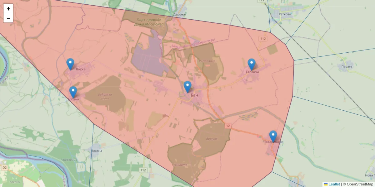 Mapa poštanskog broja  i okolnih poštanskih brojeva u Srbiji