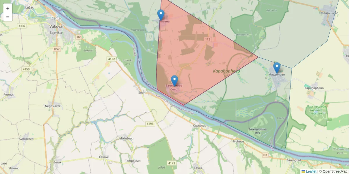 Mapa poštanskog broja  i okolnih poštanskih brojeva u Srbiji