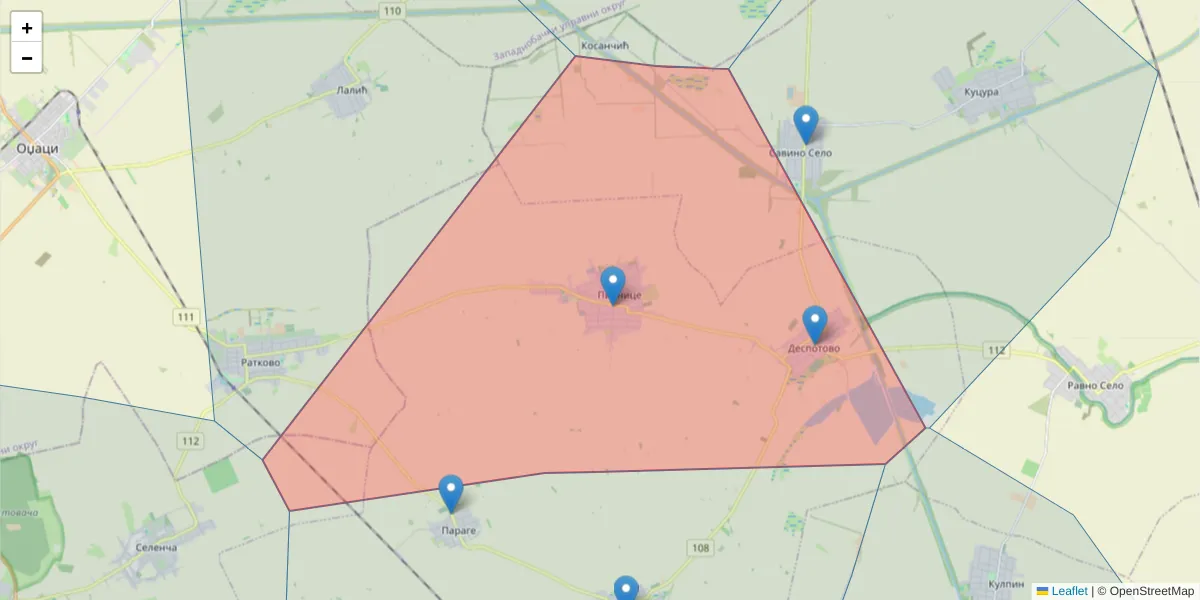 Mapa poštanskog broja  i okolnih poštanskih brojeva u Srbiji