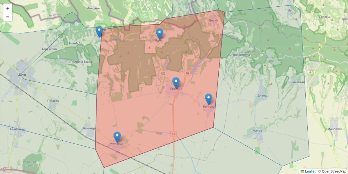 Mapa poštanskog broja  i okolnih poštanskih brojeva u Srbiji