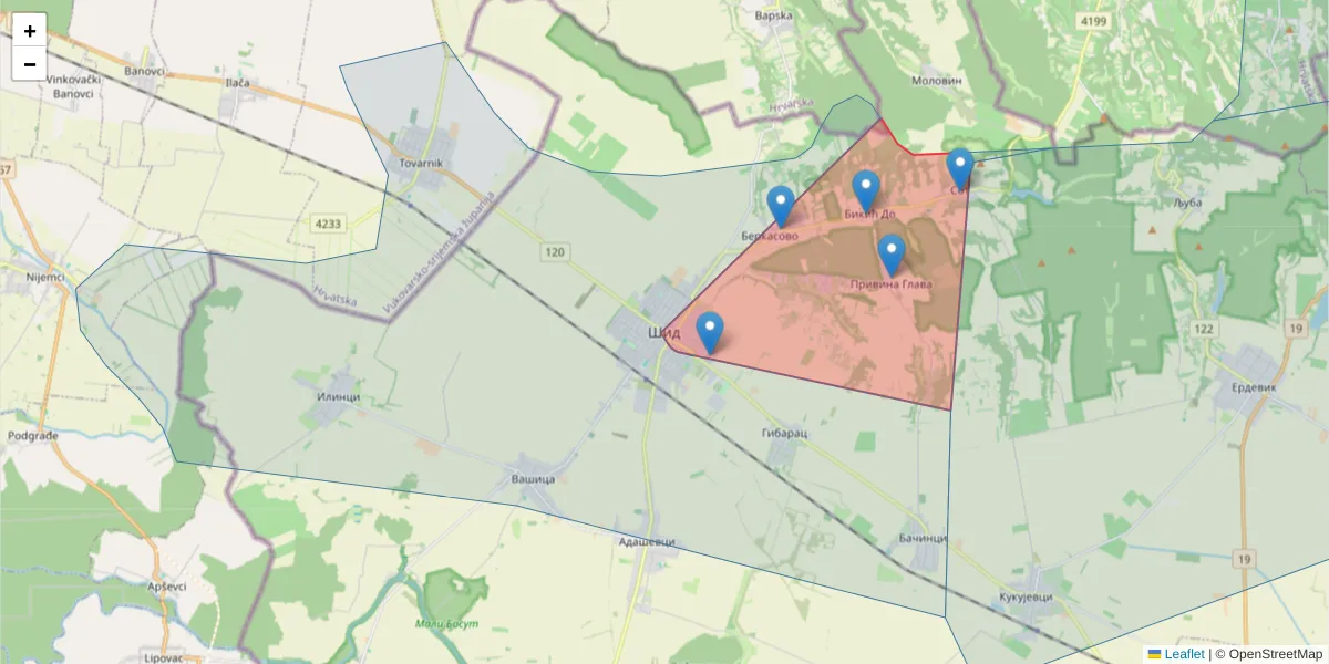 Mapa poštanskog broja  i okolnih poštanskih brojeva u Srbiji