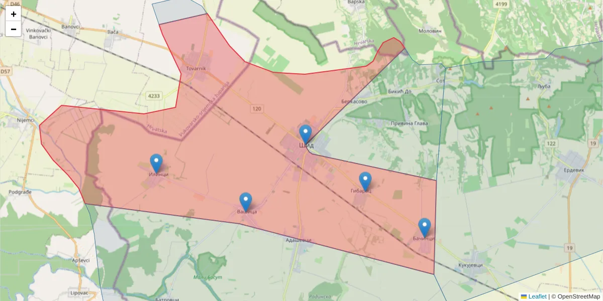Mapa poštanskog broja  i okolnih poštanskih brojeva u Srbiji