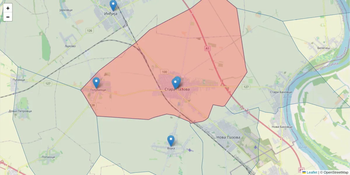 Mapa poštanskog broja  i okolnih poštanskih brojeva u Srbiji