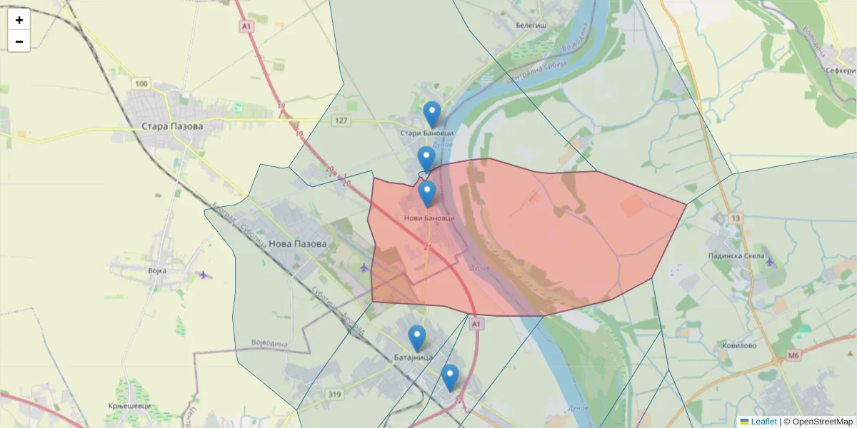 Mapa poštanskog broja  i okolnih poštanskih brojeva u Srbiji
