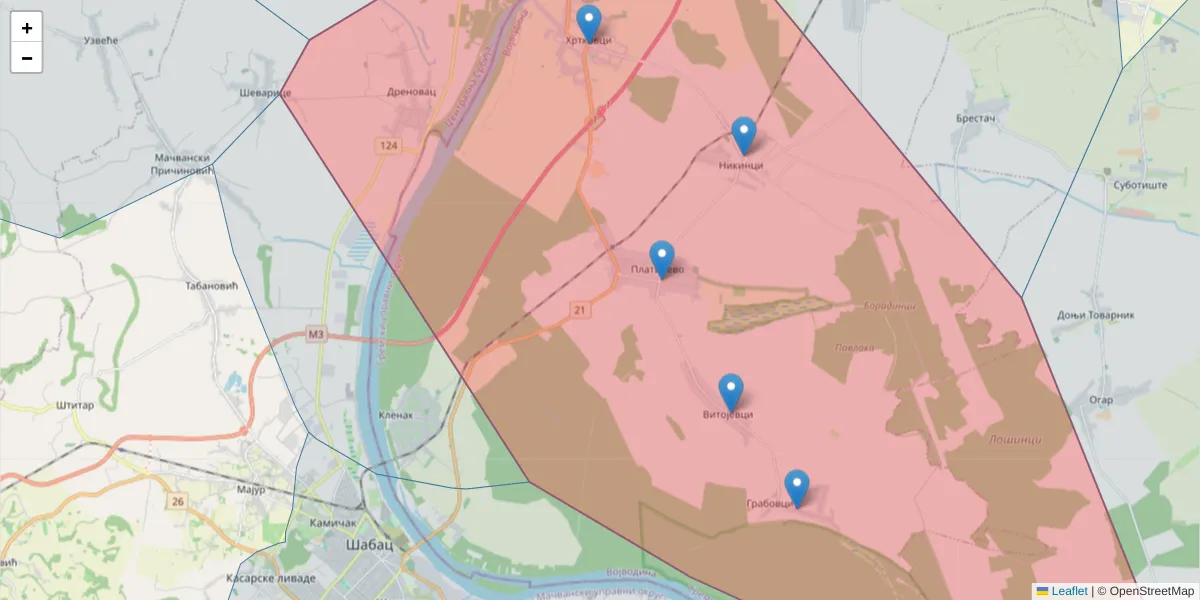 Mapa poštanskog broja  i okolnih poštanskih brojeva u Srbiji
