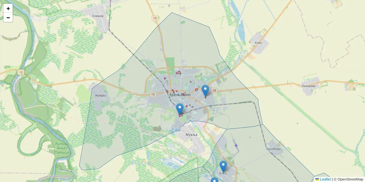 Mapa poštanskog broja  i okolnih poštanskih brojeva u Srbiji