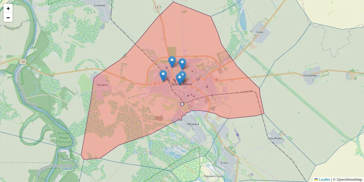 Mapa poštanskog broja  i okolnih poštanskih brojeva u Srbiji