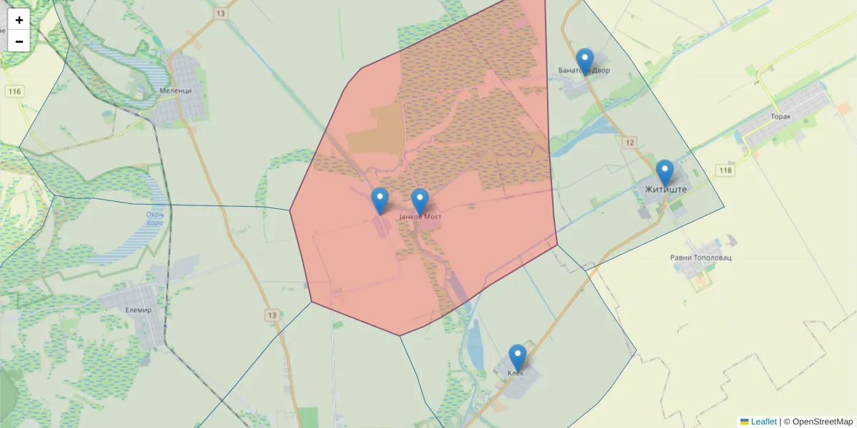 Mapa poštanskog broja  i okolnih poštanskih brojeva u Srbiji