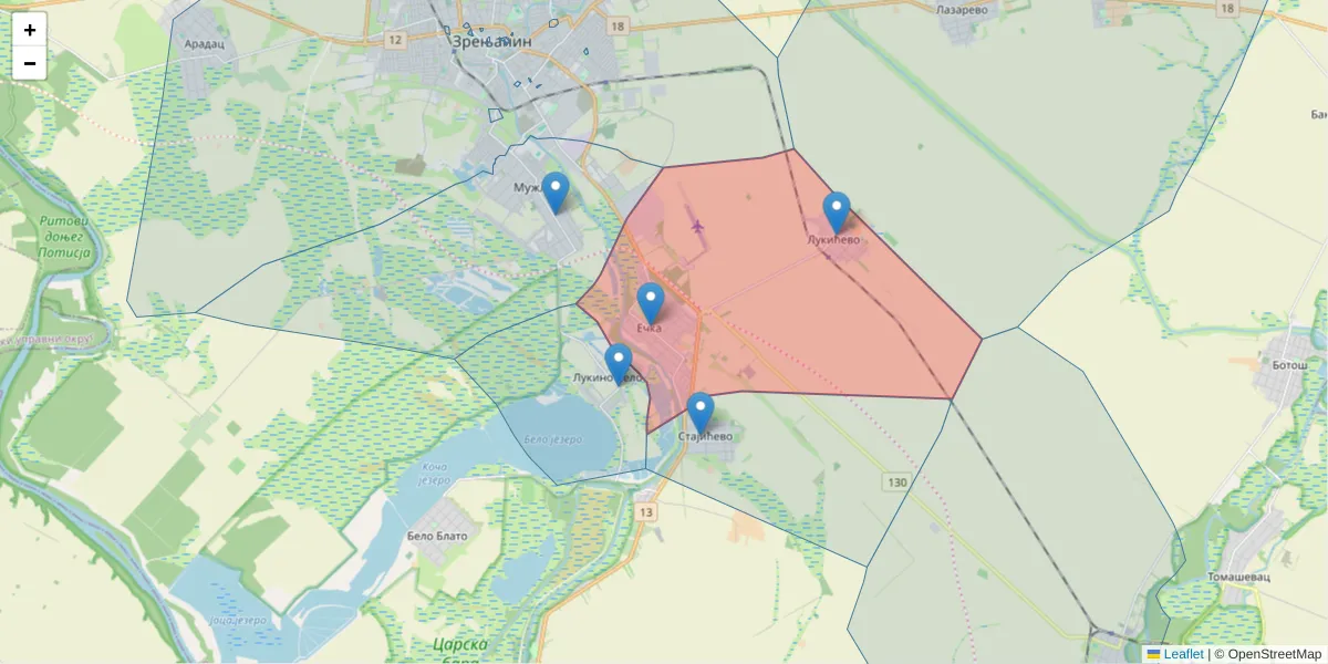 Mapa poštanskog broja  i okolnih poštanskih brojeva u Srbiji