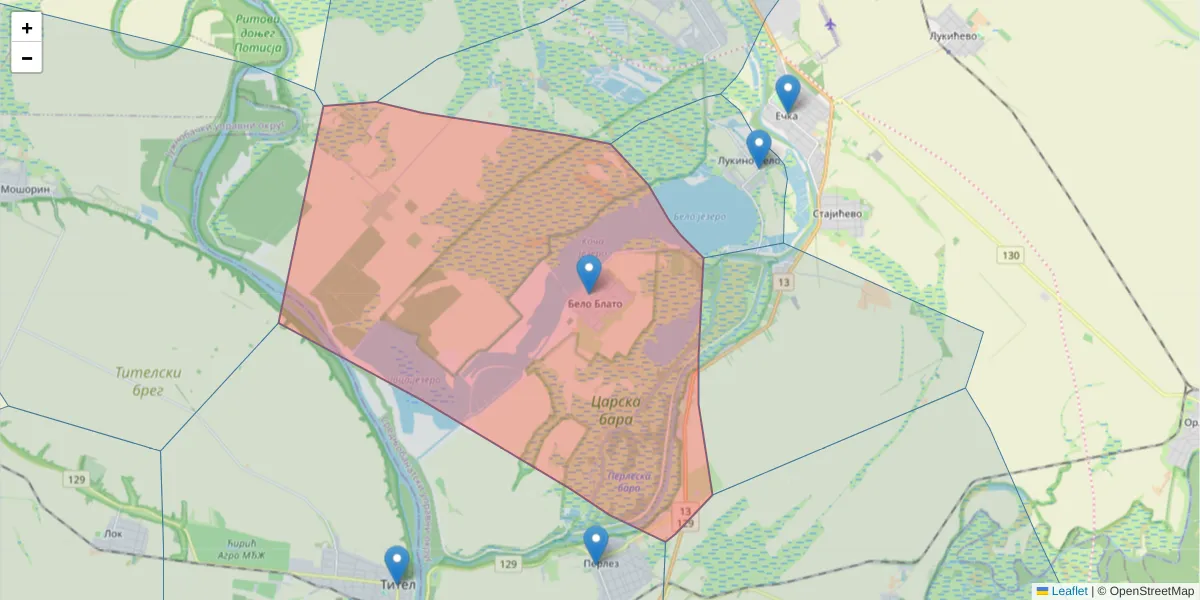 Mapa poštanskog broja  i okolnih poštanskih brojeva u Srbiji