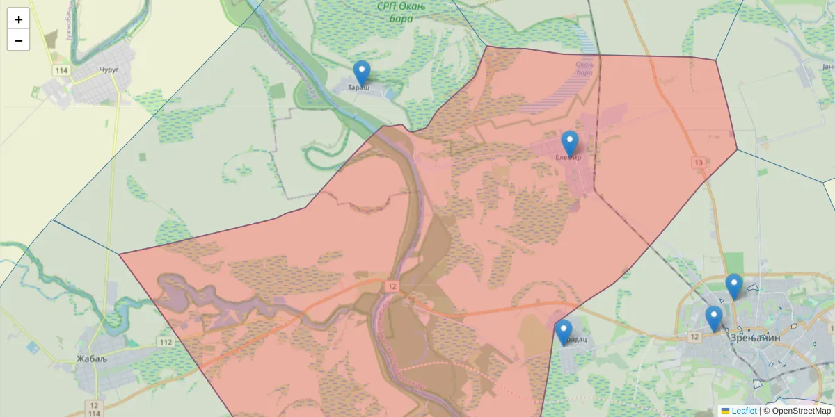 Mapa poštanskog broja  i okolnih poštanskih brojeva u Srbiji