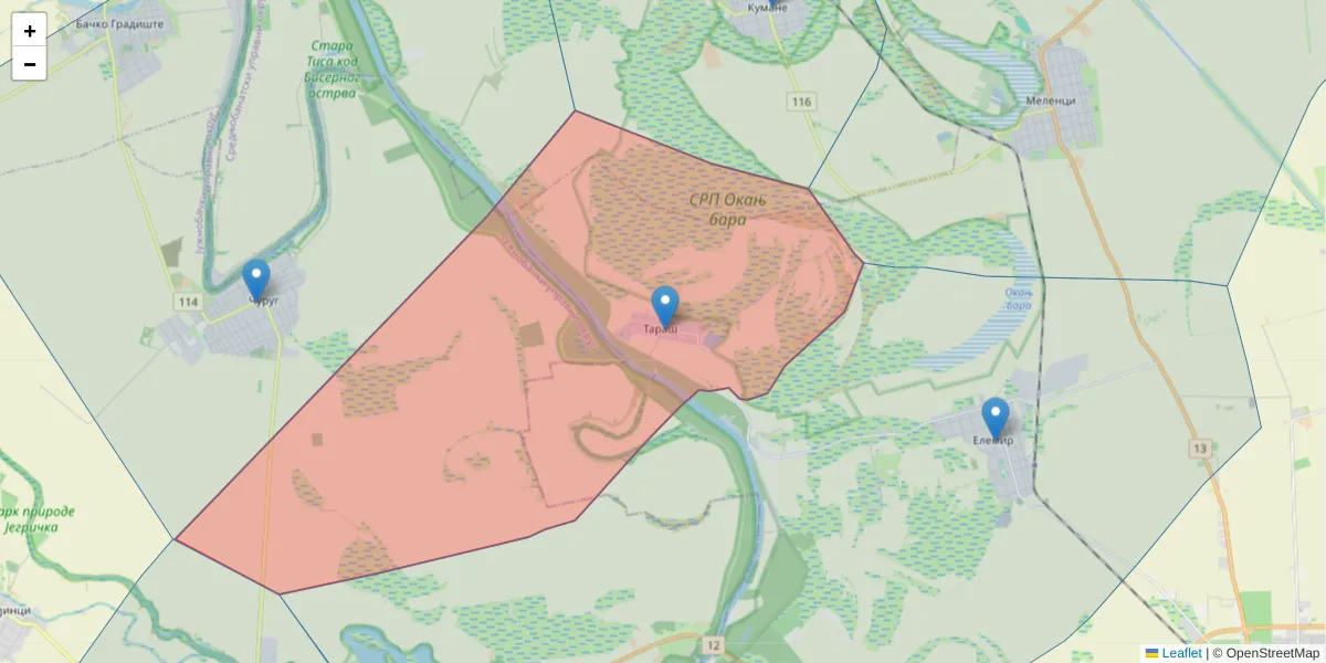 Mapa poštanskog broja  i okolnih poštanskih brojeva u Srbiji