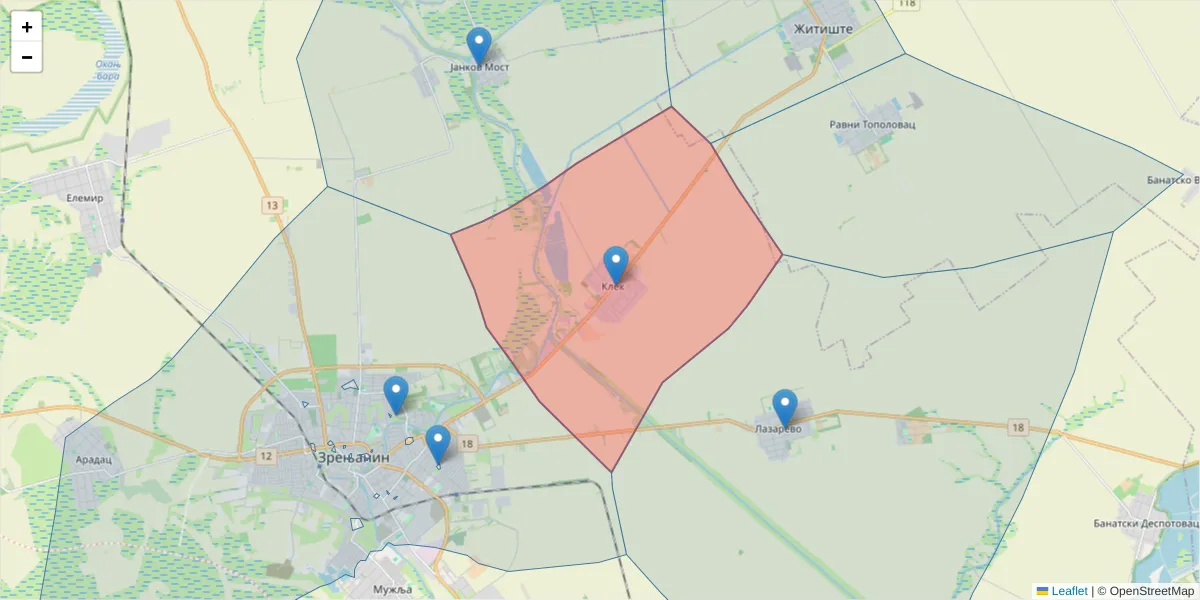 Mapa poštanskog broja  i okolnih poštanskih brojeva u Srbiji