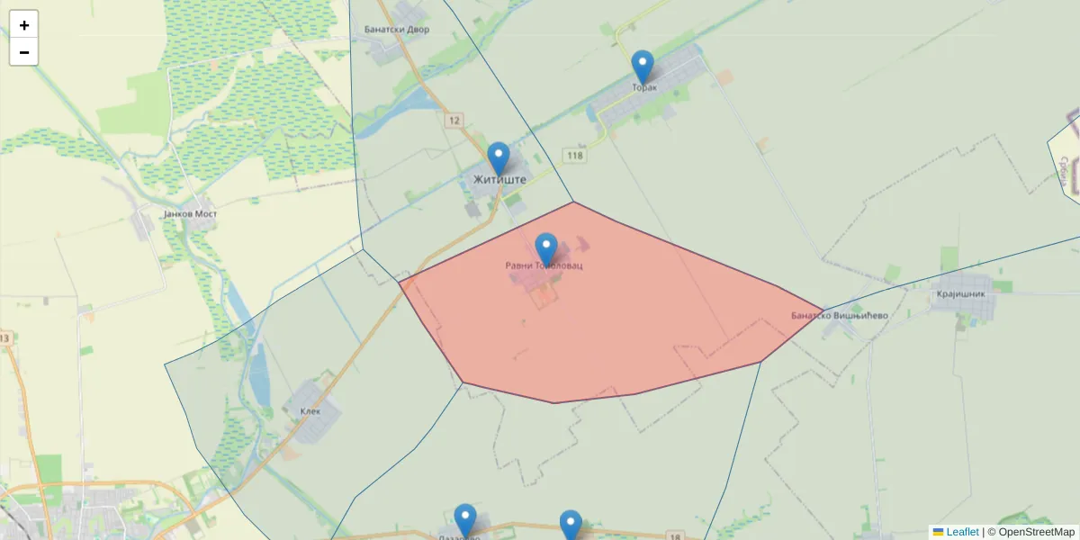 Mapa poštanskog broja  i okolnih poštanskih brojeva u Srbiji